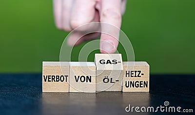 Symbol for the ban of oil and gas heating systems in Germany in the year 2024. Stock Photo