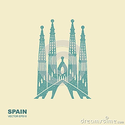 Symbol of Barcelona, Sagrada Familia. Stylized flat icon Vector Illustration