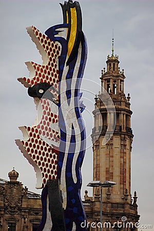 Symbol of Barcelona. Strange sculpture located in Stock Photo