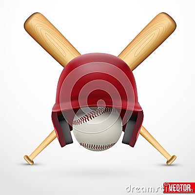 Symbol of a baseball. Helmet, ball and two bats. Vector. Vector Illustration