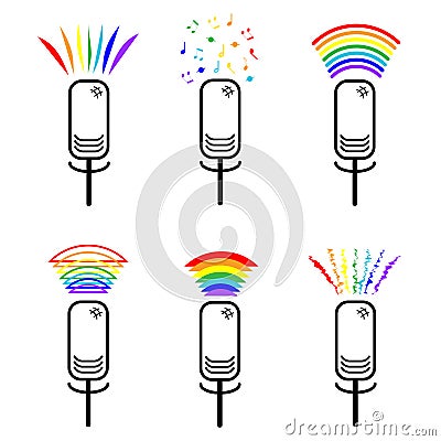 The symbol of belonging to sexual minorities. Set of icons microphones with rainbow sounds. Lesbians and gays. LGBT Sign Vector Illustration