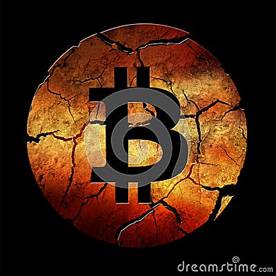 Symbol Bitcoin collapse. Stock Photo
