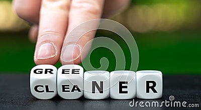 Symbol for a cleaner and greener planet. Dice form the words greener and cleaner. Stock Photo