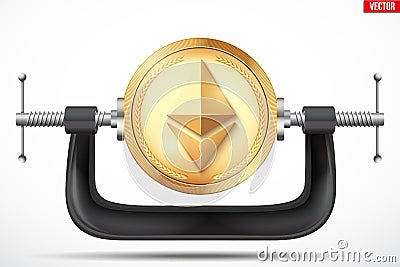 Symbol of ethereum being squeezed in a vice Vector Illustration