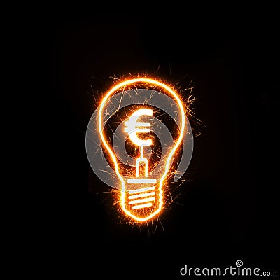 Symbol of Euro inside a sparkling bulb Stock Photo