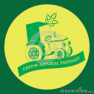 Symbol of farm natural product. Label on the circle. Vector Illustration