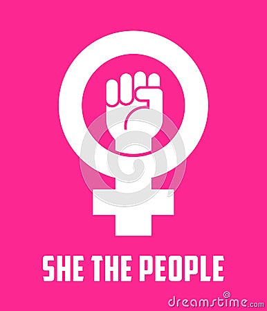 Symbol for female combined with raised fist. Vector Illustration