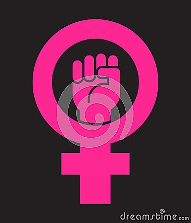 Symbol for female combined with raised fist. Vector Illustration