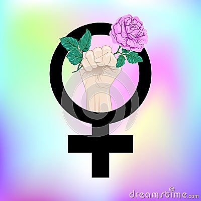Symbol of feminism with a female fist vector illustration. Vector Illustration