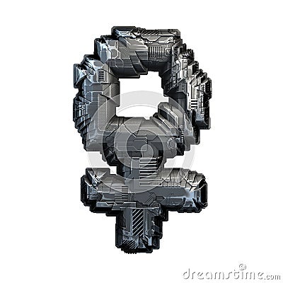 Symbol femme made of metal isolated on white background. 3d Stock Photo