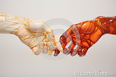 Closeup arm concept glove hand water space two background liquid person friendship human Stock Photo