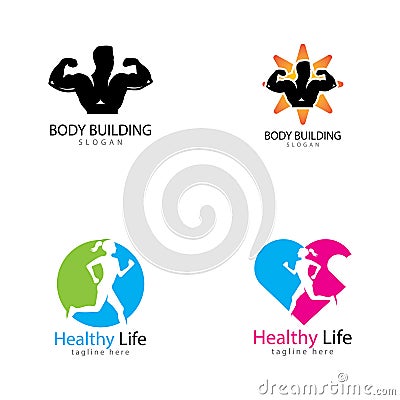 Vector object and Icons for Sport Label Gym Badge Fitness Logo Design Vector Illustration