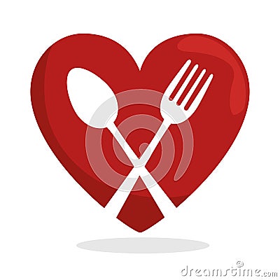 symbol healthy food heart spoon fork Cartoon Illustration