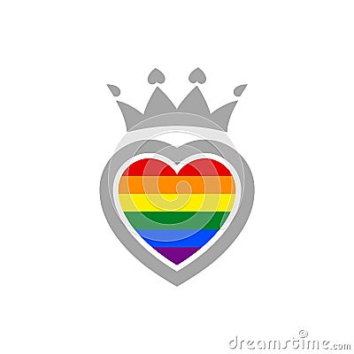 Symbol heart with crown with flag rainbow lgbt pride Vector Illustration