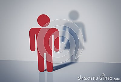 Symbol of homosexual man with female shadow. Homosexuality and transgender concept. 3D rendered illustration. Cartoon Illustration
