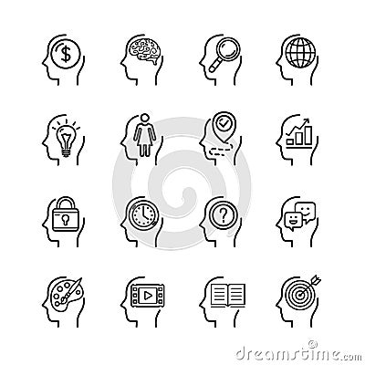 Symbol Human Mind Black Thin Line Icon Set. Vector Vector Illustration