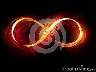 Fire symbol of infinity on black background Vector Illustration