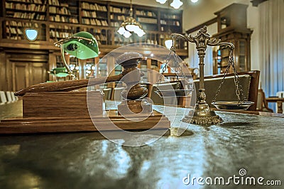 Symbol of law and justice in the library Stock Photo