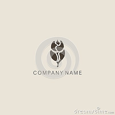 A symbol or logo of a simple, minimalistic, stylized bud and leaves tulip shape, composed of several elements. Made with Vector Illustration