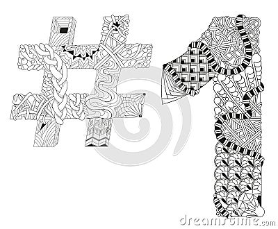 Symbol of number one zentangle. Vector decorative number Vector Illustration