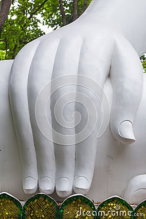 Symbol of peace, closeup large white hand of buddha Stock Photo