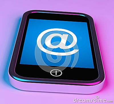 At Symbol On Phone Shows @ At-Sign Email Stock Photo