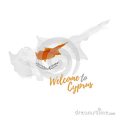 Symbol, poster, banner Cyprus. Map with the decoration of the national flag. Style watercolor drawing. Vector. Vector Illustration