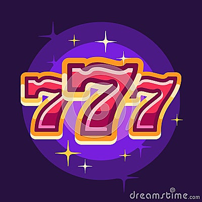 777 symbol on purple background. Casino flat illustration Vector Illustration