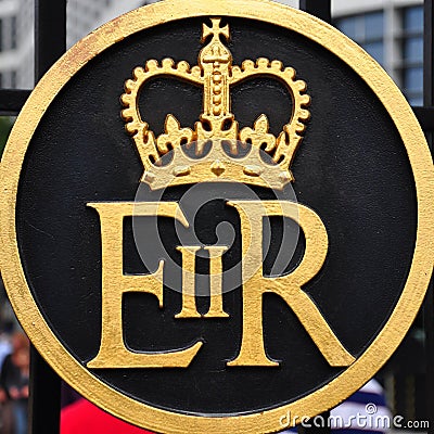 Symbol of Queen Elizabeth II Regina Editorial Stock Photo