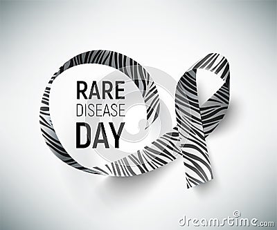 Symbol of rare disease awareness day, ribbon with zebra-print. Vector Illustration