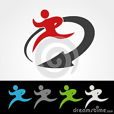 Symbol rate of delivery package or speed icon of download and upload, silhouette of running man, runner with arrow Vector Illustration