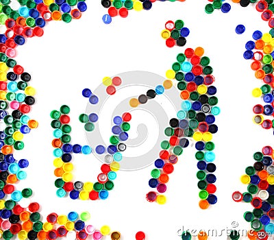 Symbol recycle from color plastic caps Stock Photo