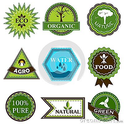Symbol of recycle, organic, ecofriendly, pure, green, bio and agro natural tag for packaging and labelling Vector Illustration