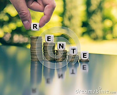 Symbol for a small pension. Dice form the German word Stock Photo