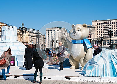 Symbol of the Sochi Olympics on Manezh Square in Moscow on April 13, 2013 in Moscow Editorial Stock Photo