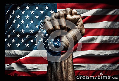 Symbol of Unity: Black Fist on the American Flag - Generative AI Cartoon Illustration