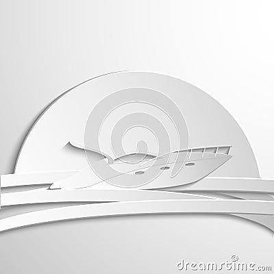 Symbol white motorboat in paper style Vector Illustration