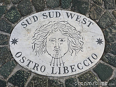 symbol of the wind called Ostro Libeccio in Italian language wit Stock Photo