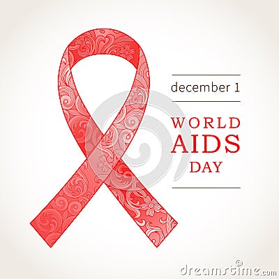 Symbol of World AIDS Day, December 1, Red ribbon. Vector Illustration