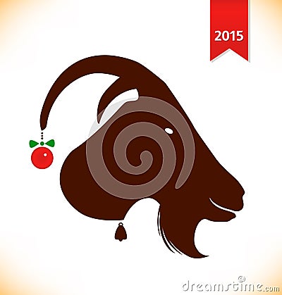 Symbol of the year 2015. Black silhouette of she-goat head Vector Illustration