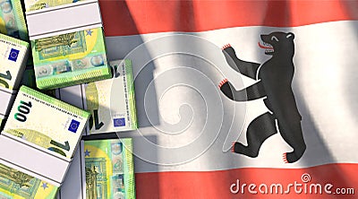 Euro notes on the Berlin flag. Stock Photo