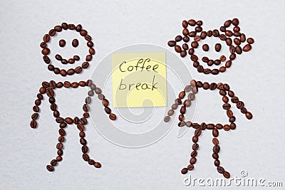 Symbolic boy and girl and coffee break concept. Stock Photo