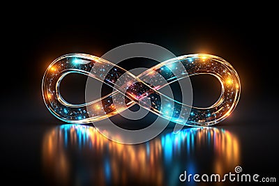 Symbolic brilliance Neon infinity signifies eternity and endless cosmic loops Stock Photo