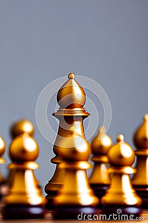 Golden pawn chess move out from line for different thinking and leading change disruption generated by ai Stock Photo