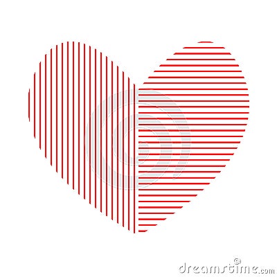 Symbolic heart of two halves shaded with red lines Vector Illustration