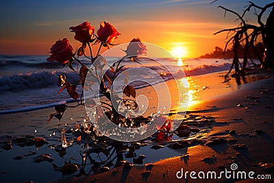 Symbolic heartbreak Love lost and fading on a moonlit beach Stock Photo