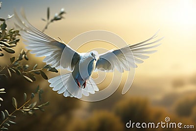 Symbolic illustration of a dove carrying an Cartoon Illustration
