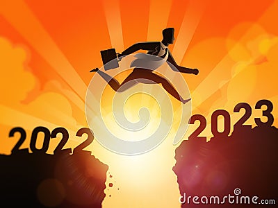 A man jumps from year 2022 into the new year 2023 Cartoon Illustration