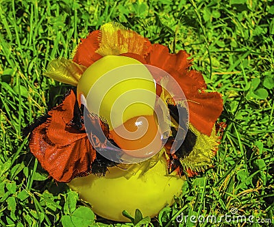 Rubber Duck with Flowers in Colors of Germany Stock Photo