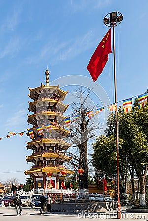 Symbolic octagonal pagoda in Qibao Temple Editorial Stock Photo
